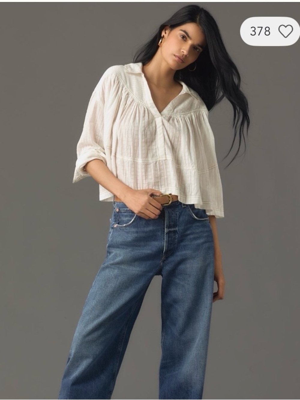 Anthropologie Cream Textured Peasant Blouse